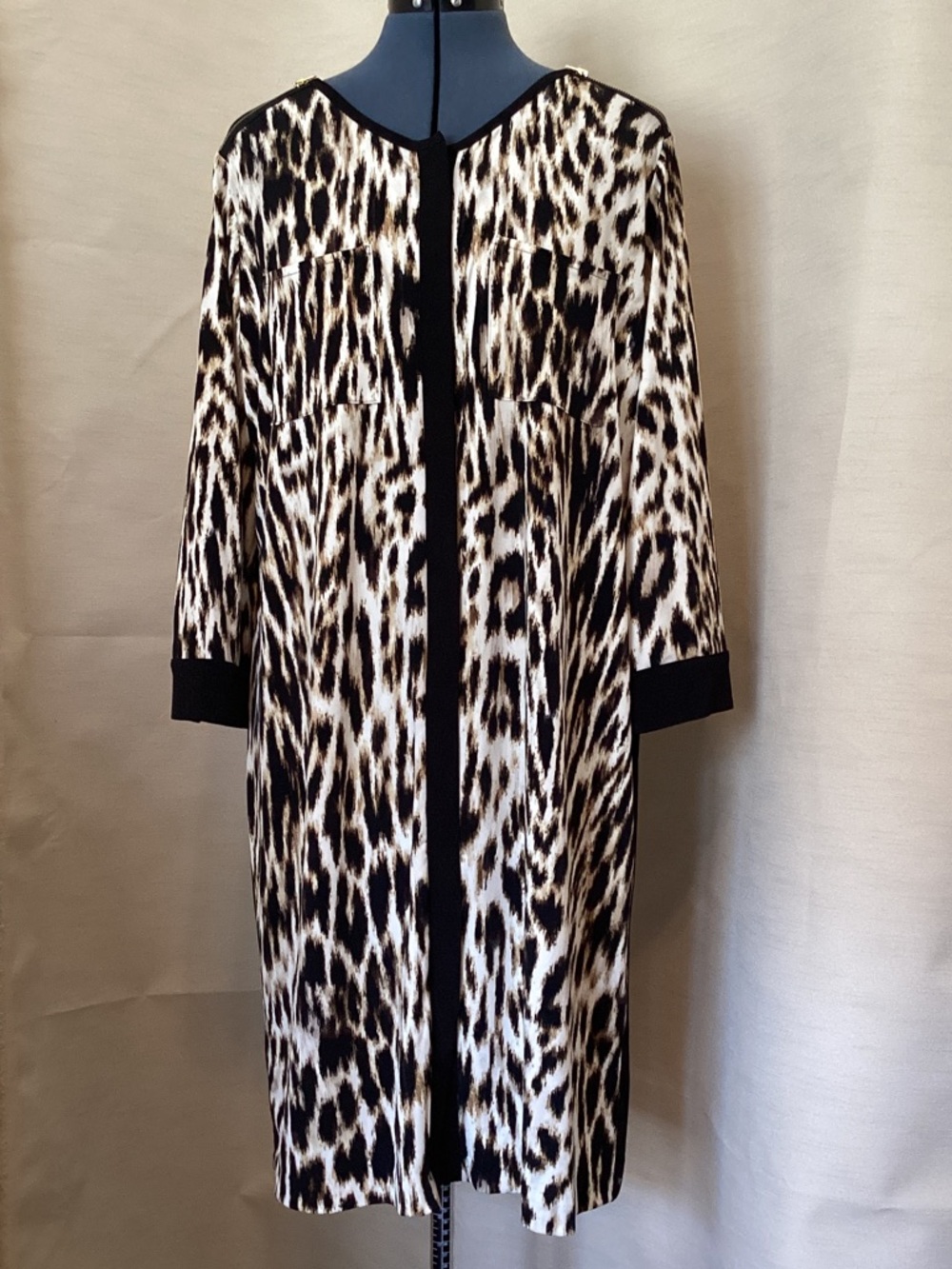Chico's Leopard-Print Long Sleeve Dress - Black, Cream, Brown